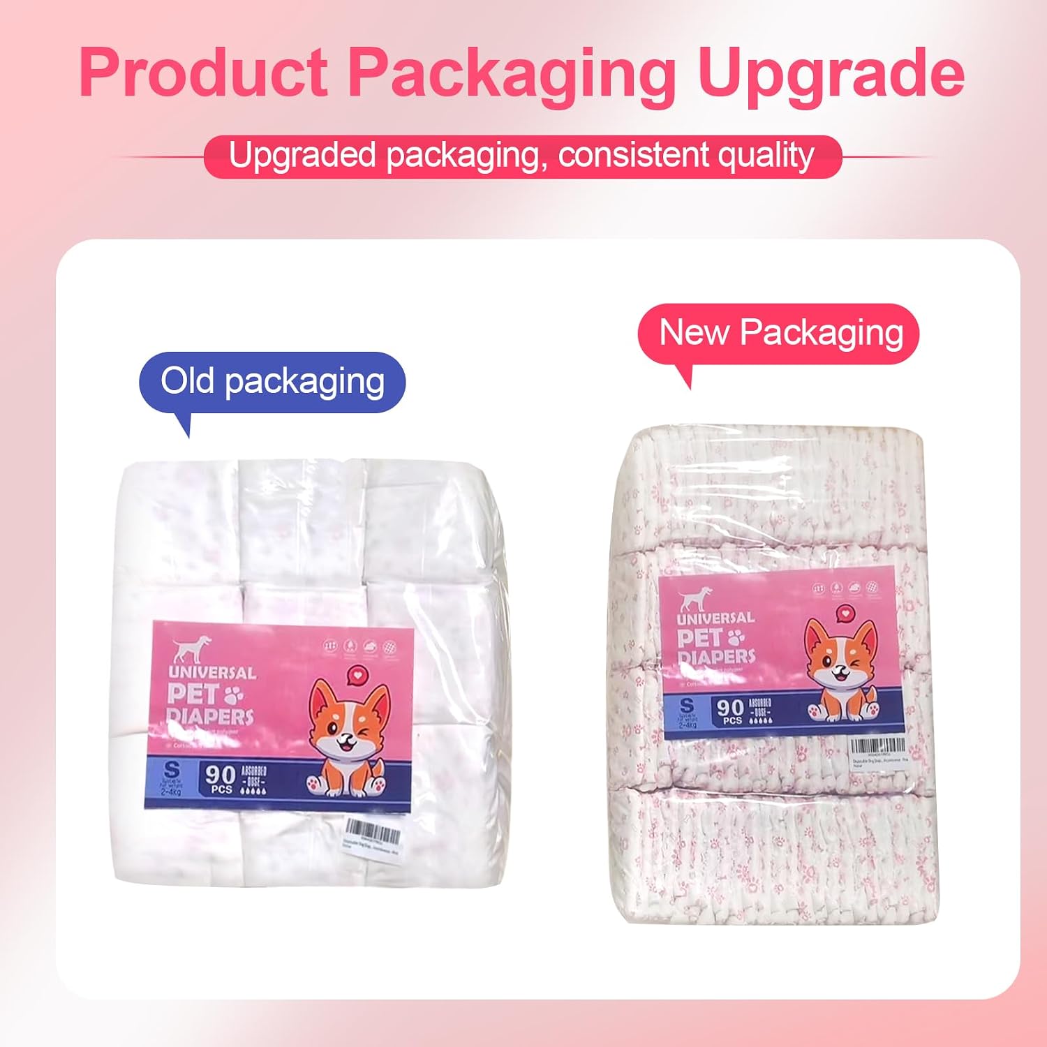 Disposable Dog Diapers Female 90 Count Doggie Diapers for Female Dogs Super Absorbent Extra Large Dog Pads for Heat Excitable Urination or Incontinence - Pink